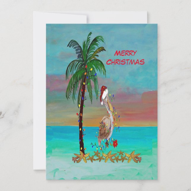 Christmas Santa pelican Flat Holiday Card art (Front)