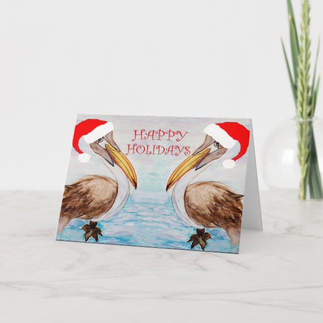 Christmas Santa pelicans Holiday cards (Front)