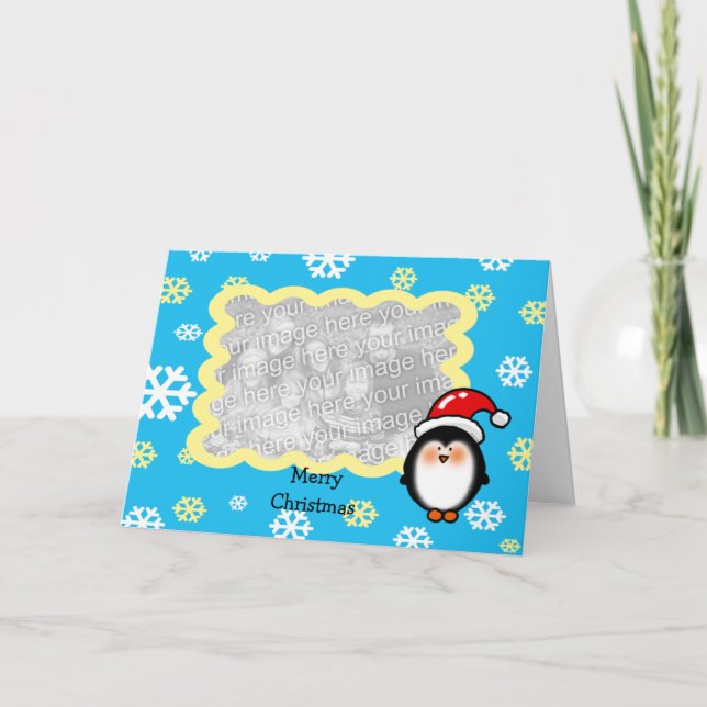 Christmas Santa penguin photo card template (Front)