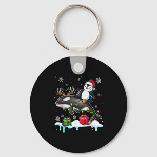 Christmas Santa Penguin Riding Reindeer Orca Lover Keychain
