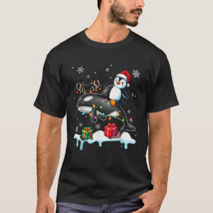 Christmas Santa Penguin Riding Reindeer Orca Lover T-Shirt