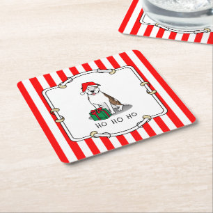 Christmas Santa Pit Bull (lt brindle white 3) Cute Square Paper Coaster