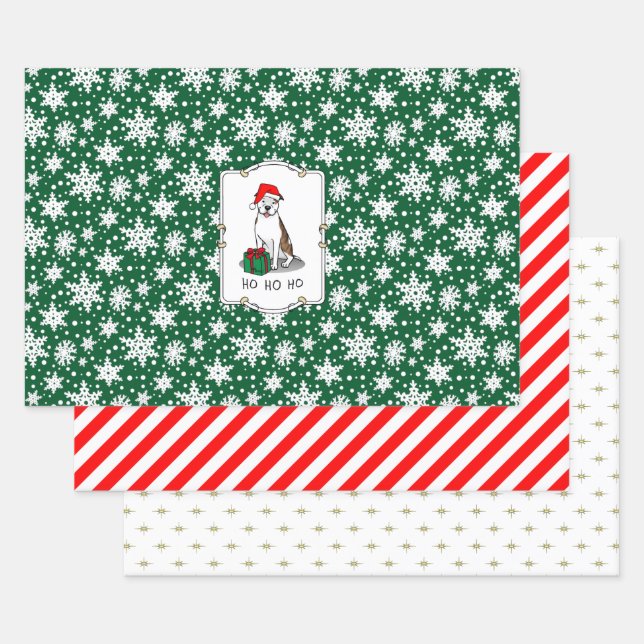 Christmas Santa Pit Bull (lt brindle white 3) Cute Wrapping Paper Sheet (Set)
