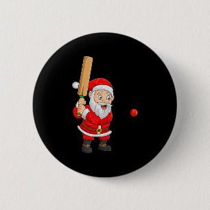 Christmas Santa Playing Cricket Xmas Funny Srts Pl 2 Inch Round Button