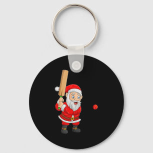 Christmas Santa Playing Cricket Xmas Funny Srts Pl Keychain