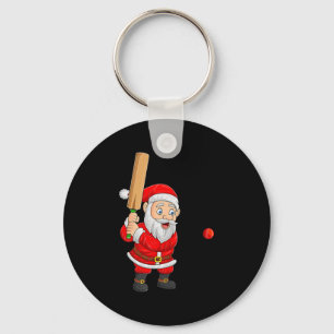 Christmas Santa Playing Cricket Xmas Funny Srts Pl Keychain