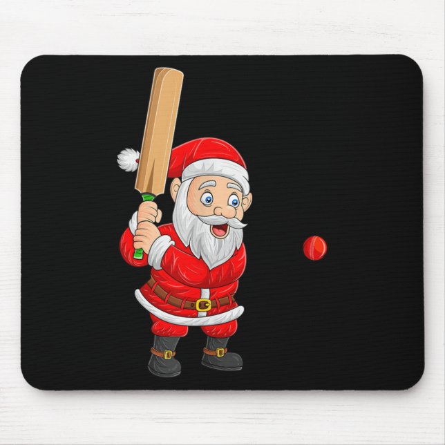 Christmas Santa Playing Cricket Xmas Funny Srts Pl Mouse Pad (Front)