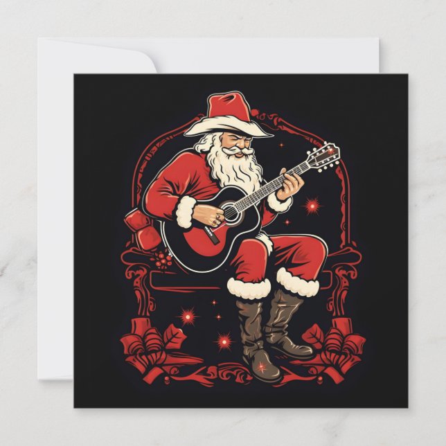 christmas santa playing guitar  holiday card (Front)