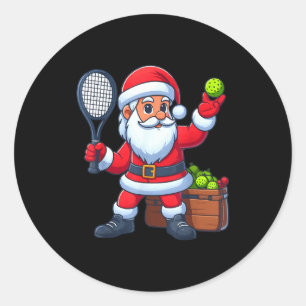 Christmas santa playing pickleball funny pickle classic round sticker