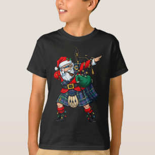 Christmas Santa Playing Scottish Bagpes Funny Holi T-Shirt