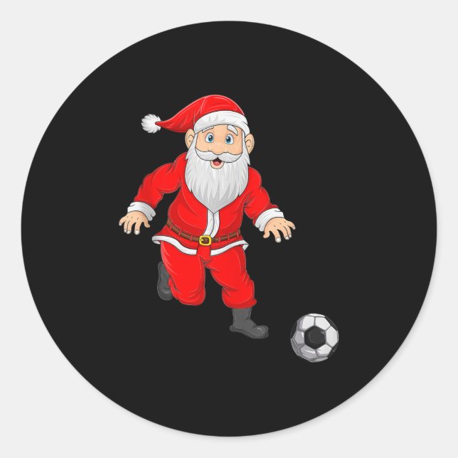 Christmas Santa Playing Soccer Football Xmas Srts  Classic Round Sticker (Front)