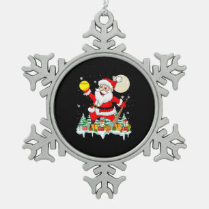 Christmas Santa Playing Softball Presents Snowflake Pewter Christmas Ornament