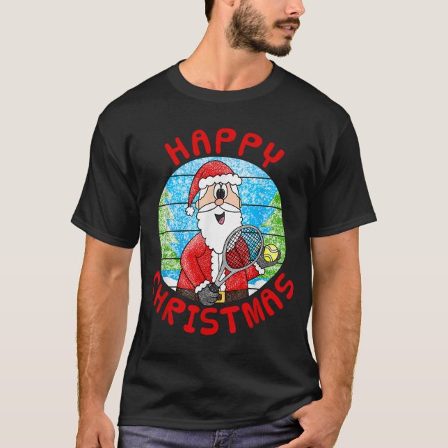 Christmas Santa Playing Tennis Xmas T-Shirt (Front)