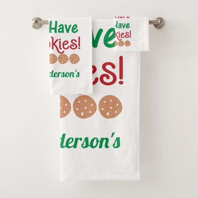 Christmas Santa Please Stop Here We have cookies Bath Towel Set (Insitu)