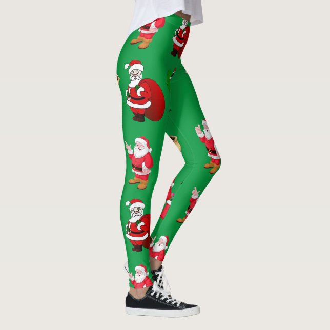 christmas santa presents gift pattern girls womens leggings (Right)