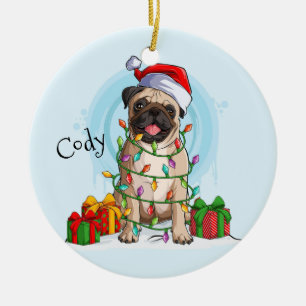 Christmas Santa Pug Ceramic Ornament