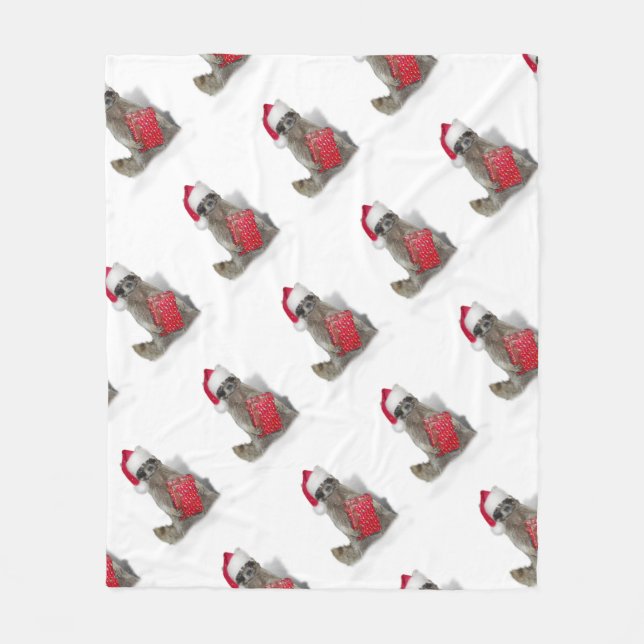 Christmas Santa Raccoon Bandit Fleece Blanket (Front)