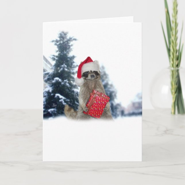 Christmas Santa Raccoon Bandit Holiday Card (Front)