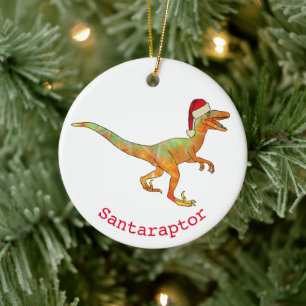 Christmas Santa Raptor Funny Velociraptor Dinosaur Ceramic Ornament