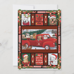 Christmas Santa Red Truck golden retriever Invitation