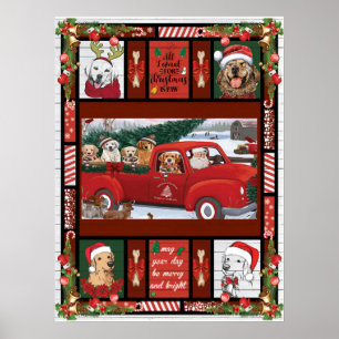 Christmas Santa Red Truck golden retriever  Poster