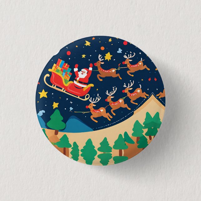 Christmas Santa Reindeer Coming To Town  1 Inch Round Button (Front)