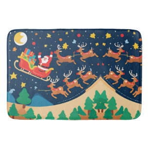 Christmas Santa Reindeer Coming To Town  Bath Mat