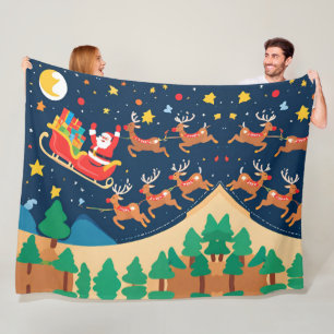 Christmas Santa Reindeer Coming To Town  Fleece Blanket