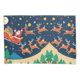 Christmas Santa Reindeer Coming To Town Pillowcase
