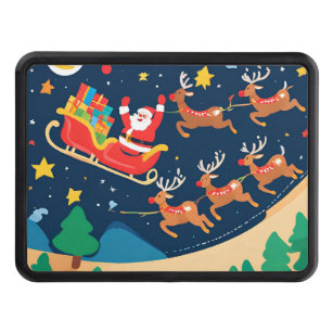 Christmas Santa Reindeer Coming To Town  Trailer Hitch Cover
