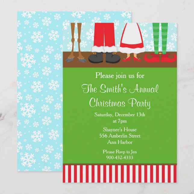 Christmas Santa Reindeer Feet Invitation (Front/Back)