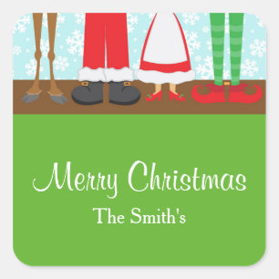 Christmas Santa Reindeer Feet Square Sticker