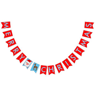 Christmas Santa Reindeer Red Blue Bunting Flags