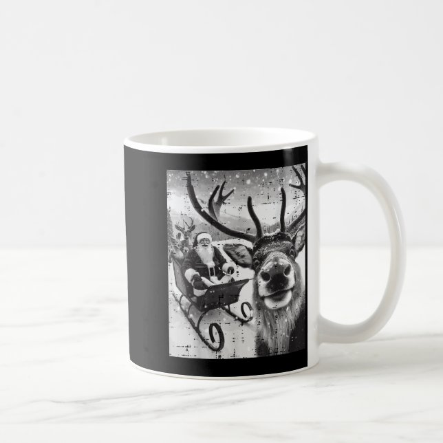 Christmas Santa Reindeer Selfie Funny Xmas Men Wom Coffee Mug (Right)