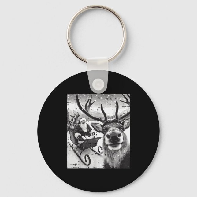 Christmas Santa Reindeer Selfie Funny Xmas Men Wom Keychain (Front)
