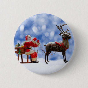 Christmas Santa Reindeer Sledging Snow 2 Inch Round Button