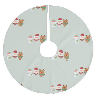 Christmas Santa, Reindeer & Snowman Brushed Polyester Tree Skirt