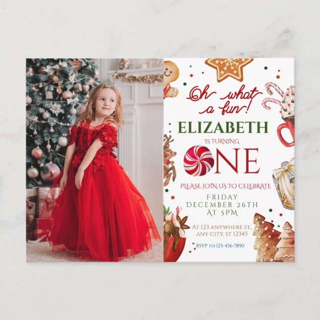 Christmas Santa Reindeer what a fun 1st Birthday Postcard (Front)