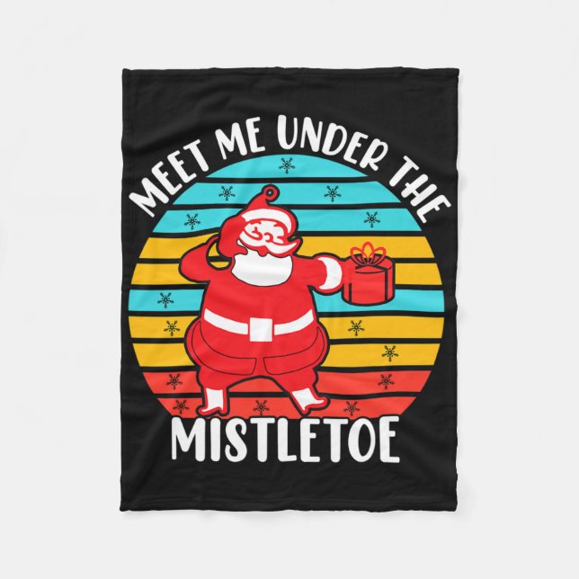 Christmas Santa Retro Mistletoe  Fleece Blanket (Front)