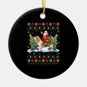 Christmas Santa riding Basset Hound ugly Ceramic Ornament