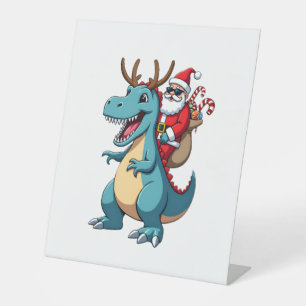 Christmas Santa Riding Dinosaur Deer Xmas (1) Pedestal Sign