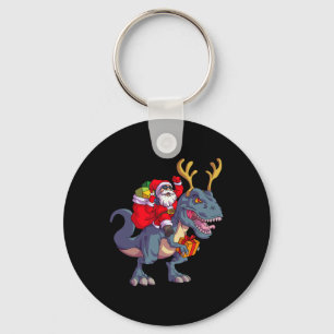 Christmas Santa Riding Dinosaur Deer Xmas Kids Boy Keychain