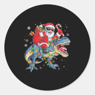 Christmas Santa Riding Dinosaur Funny Xmas Lights  Classic Round Sticker