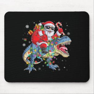 Christmas Santa Riding Dinosaur Funny Xmas Lights Mouse Pad