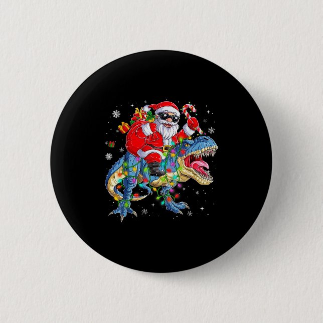 Christmas Santa Riding Dinosaur T-rex Funny Xmas L 2 Inch Round Button (Front)