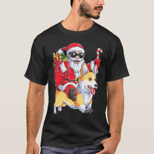 CHRISTMAS    SANTA RIDING ON A CORGI  CANDY CANE T-Shirt