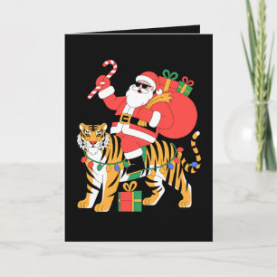 Christmas Santa Riding Tiger Candy Cane Xmas Card
