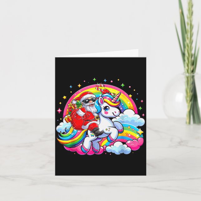 Christmas Santa Riding Unicorn Cute Xmas Girls Wom Card (Front)