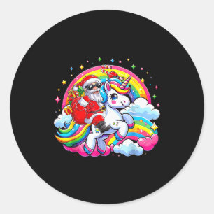 Christmas Santa Riding Unicorn Cute Xmas Girls Wom Classic Round Sticker