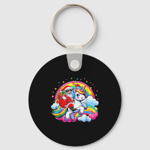 Christmas Santa Riding Unicorn Cute Xmas Girls Wom Keychain